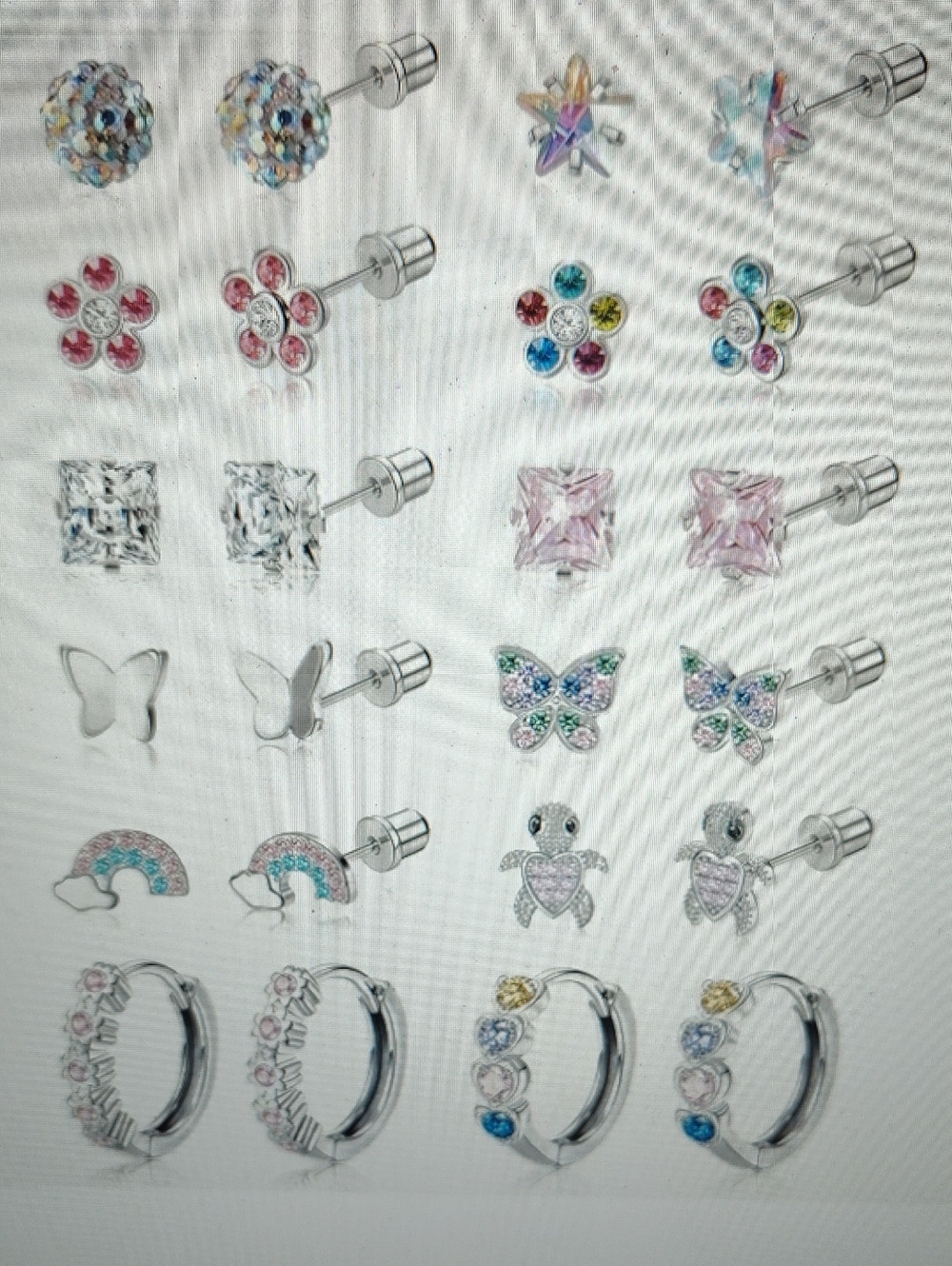 Assorted Sparkling Silver-Tone Stud & Hoop Earrings with Pastel Crystals